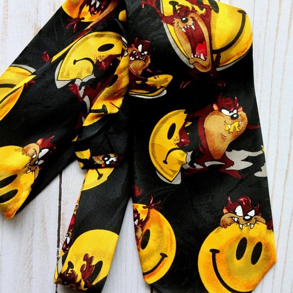 Tie Men's Emoji Smile & Tasmanian Devil 1996 Vintage Looney Tunes Novelty Smiley - Picture 4 of 8